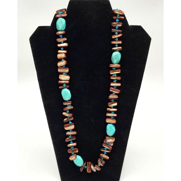 VTG Paua Abalone Shell Stick Bead Necklace 30" Howlite Chunks & Turquoise Chips - Picture 12 of 12